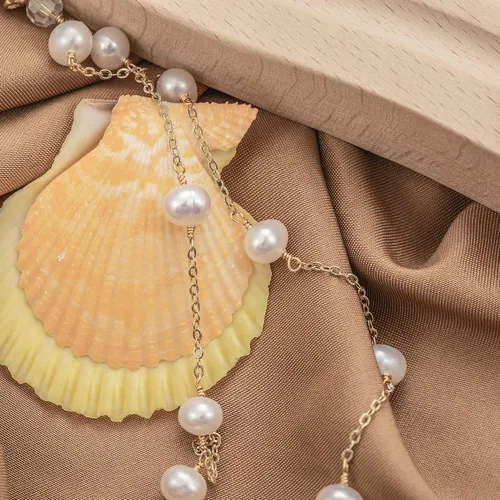 Miniatura 6 de InzheG Gargantilla de perlas de agua dulce, ajustable, chapada en oro de 14 quilates, hecha a mano, cadena de perlas barrocas cultivadas, collar