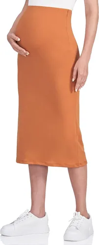 POSHDIVAH Falda de maternidad para mujer, sobre el vientre, de cintura alta, color liso, elástica, falda tubo para embarazo