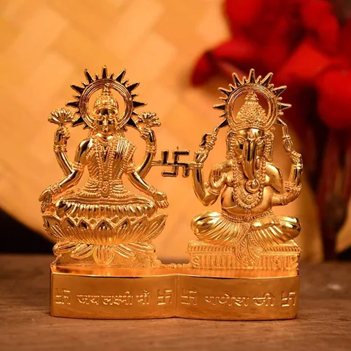 Miniatura 2 de Hashcart Estatua de Lakshmi Ganesha - Laxmi Ganesh Idol Murti [4 pulgadas, pequeña] - Mandir Home, regalo de Diwali