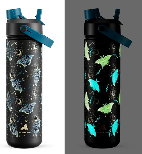 Miniatura 35 de POWCAN - Botella de agua térmica 2 en 1, sorbete y tapa con boquilla, antifugas, acero inoxidable sin BPA, apta portavasos automóvil, bebida fría 24