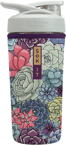 Miniatura 8 de Sok It BotlSok Botella Mezcladora de Proteínas con Funda Aislante de Neopreno (Floral Abstracto, Se Ajusta a Mezcladoras de 24oz)