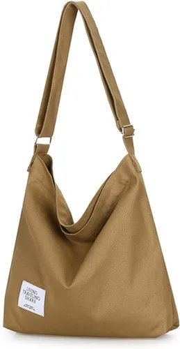 Covelin - Bolsa de hombro informal de lona para mujer, estilo bohemio y retro, bolsa de mano, bolso cruzado, tamaño grande