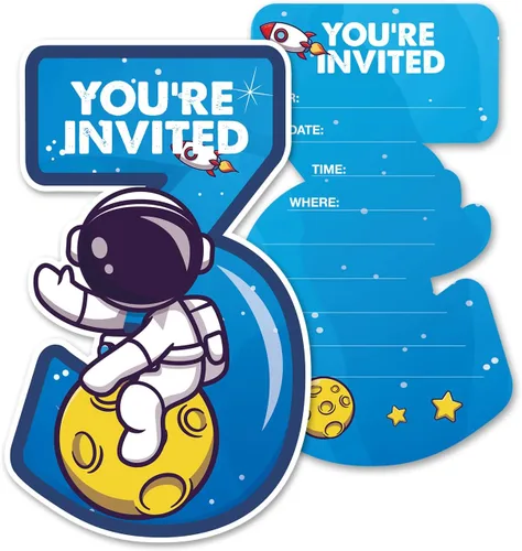 Miniatura 9 de Outer Space - Invitaciones de fiesta de primer cumpleaños con sobres, juego de 20 tarjetas de invitaciones de astronauta con una forma de astronauta