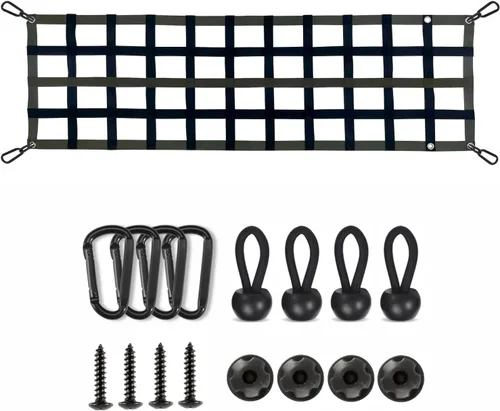 Miniatura 9 de La primera red de carga plana para motocicleta, red elástica de 15 x 15 pulgadas con malla pequeña de 2 x 2 pulgadas y ganchos de metal S, fácil