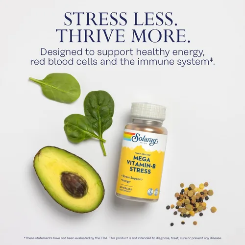 Miniatura 4 de SOLARAY Mega Vitamina B-Estrés, Complejo vitamínico B de liberación programada con 1000 mg de vitamina C para el estrés, la energía y el apoyo a