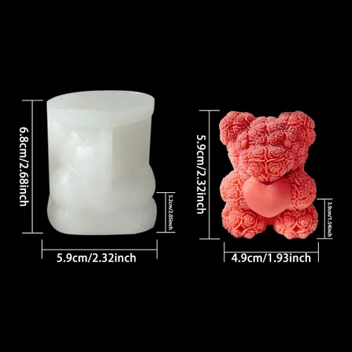 Miniatura 6 de Molde de vela con forma de oso de rosa, moldes de silicona para jabón de oso de amor, molde de resina epoxi para velas de bricolaje, fabricación