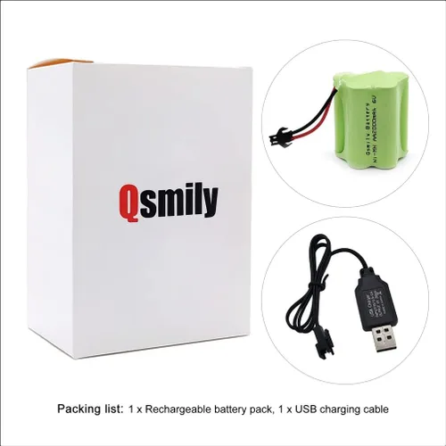 Miniatura 3 de Qsmily® Paquete de baterías de 6 V, batería recargable Ni-MH AA de 2000 mAh con conector SM y cable de cargador USB, adecuada para luz solar al aire