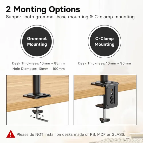 Miniatura 8 de Redbat Soporte de montaje para monitor y portátil, brazo de monitor totalmente ajustable con bandeja ventilada para pantallas LCD de 13" a 32