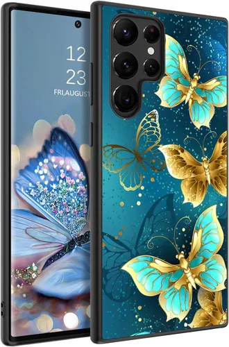 GUAGUA Funda protectora para Samsung Galaxy S22 Ultra que brilla en la oscuridad, Samsung S22 Ultra, bonita mariposa azul noctilucente, luminosa, a