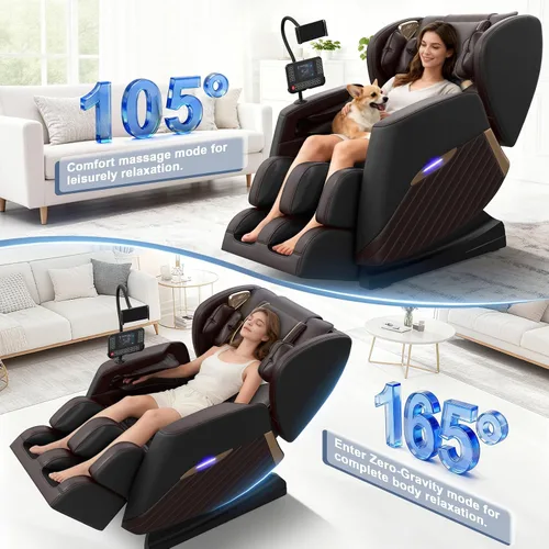 Miniatura 7 de Silla de masaje de cuerpo completo, silla de masaje de gravedad cero con 16 rodillos fijos, programa de masaje automático, masaje de pies
