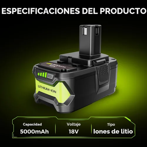 Miniatura 7 de Paquete de 2 baterías de repuesto recargables rápidas de litio de 18 V 5.0 Ah, compatible con herramientas eléctricas Ryobi de 18 V One+ y cargador