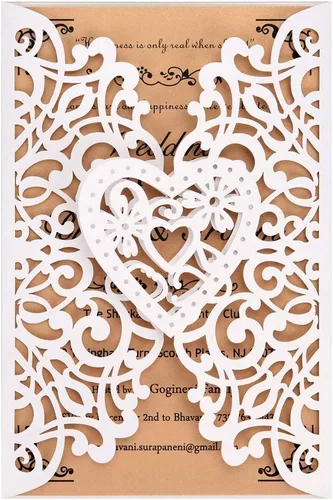 Miniatura 8 de FOMTOR Kit de invitaciones de boda cortadas con láser, 50 paquetes de invitaciones de boda cortadas con láser con tarjetas imprimibles en blanco
