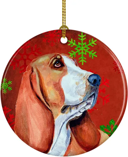 Miniatura 89 de Caroline's Treasures Bulldog English - Copos de nieve rojos y verdes, adorno de cerámica de Navidad, decoración colgante para el hogar, Navidad