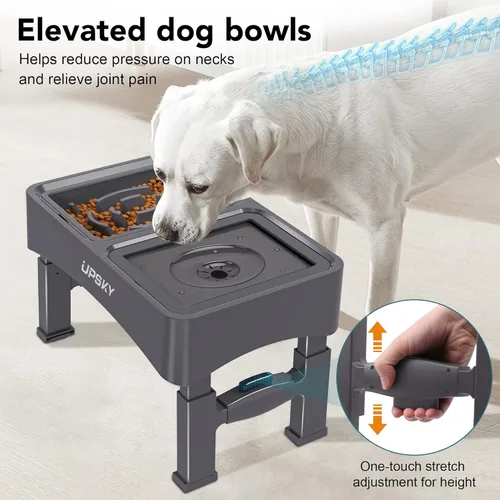 Miniatura 7 de UPSKY Cuencos para Perros Elevados 2-en-1 con Alimentador Lento, Soporte de Cuenco Elevado Ajustable en 4 Alturas, Cuencos para Perros sin Derrame