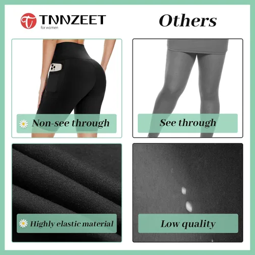 Miniatura 4 de TNNZEET Pantalones cortos de ciclismo para mujer con bolsillos, cintura alta, pantalones cortos deportivos de entrenamiento negros de 8 pulgadas