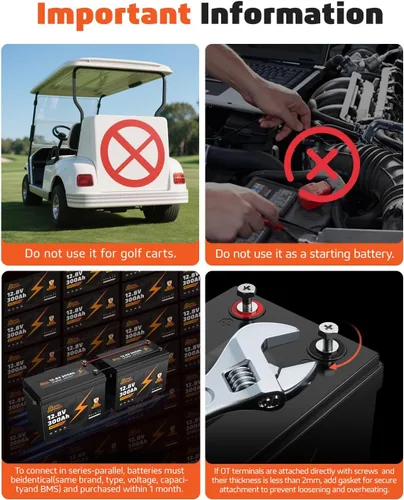 Miniatura 8 de Batería de litio LiFePO4 de 12 V 300 Ah, batería LiFePO4 de ciclo profundo para RV con protección a baja temperatura, BMS de 200 A, 3840 Wh, ciclos