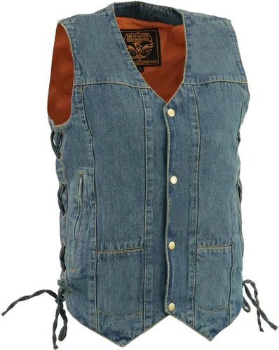 Milwaukee Leather DM1989 - Chaleco de mezclilla azul para hombre, 10 bolsillos, con cordones laterales para motociclistas