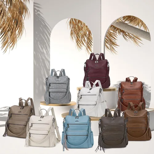 Miniatura 7 de Bolsos mochila monedero de piel sintética para mujer, bolsas con zíper, mochilas de hombro casuales
