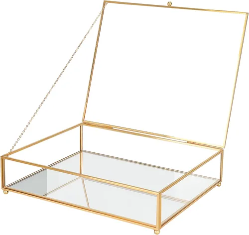 Miniatura 11 de REDHUGO Cajas grandes de vidrio para exhibición hechas a mano, parte inferior con espejo, caja de joyería de cristal con tapa, para libros, fotos