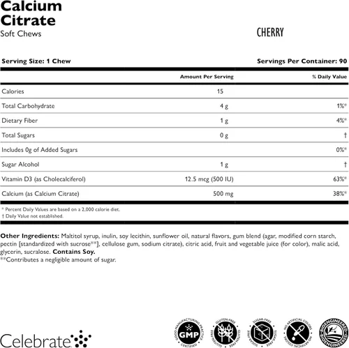 Miniatura 7 de Celebrate Suplementos Bariatricos Masticables de citrato de calcio 500mg con 500 UI de vitamina D3 – Esencial para pacientes con bypass gástrico