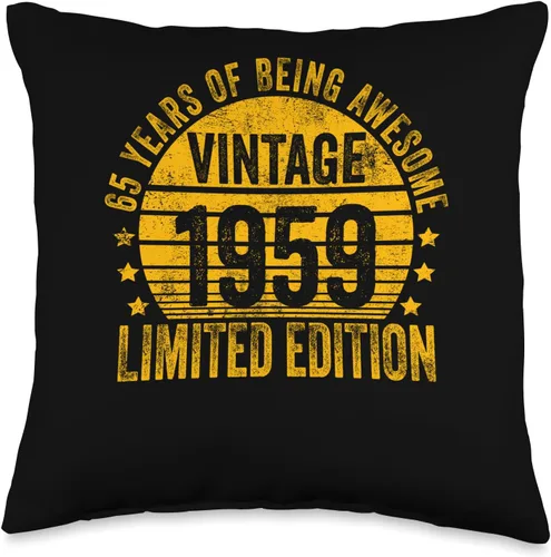 Retro 65th Birthday Gifts Men Women 65 Year Old Vintage 1959 Limited Edition - Almohada de cumpleaños, 16 x 16 pulgadas, multicolor