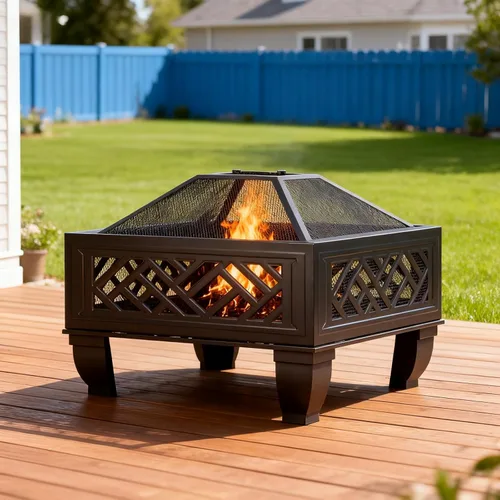 Miniatura 9 de Breezz Fogata de leña de 26 pulgadas con parrilla de cocina y pantalla de chispas, hoguera redonda de metal para exteriores, patio, fiesta