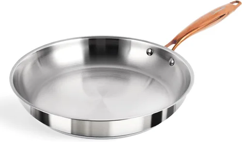 Miniatura 8 de ciwete Sartén de 9.5 pulgadas, sartén de acero inoxidable de tres capas mejorada, mango de latón que se mantiene fresco, sartén de acero inoxidable