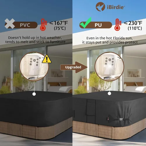Miniatura 4 de iBirdie Cubierta rectangular impermeable para bañera de hidromasaje para exteriores, 73 x 62 pulgadas, para 72 x 61 o 71 x 60 o 70 x 59 pulgadas