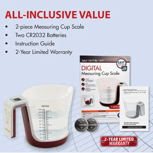Miniatura 8 de Escala digital de taza de medición de cocina Báscula de alimentos de 4 tazas, taza lavable desmontable, tara, 5 modos, g/lb-oz/fl oz/taza