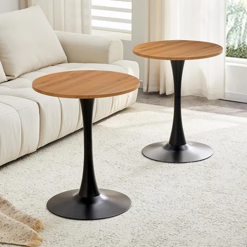 Miniatura 4 de Mesa de comedor redonda de madera para espacios pequeños, mesas de tulipanes de 24 pulgadas con base de pedestal de metal, mesa de bistró para 2
