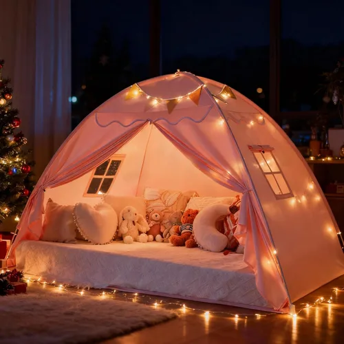 Miniatura 12 de Sumbababy Dosel de Cama Tamaño Twin: Luces y Banderas Tienda de Campaña para Niños de Cama de Piso Interior - Cortinas Portátiles y Plegables