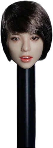 Miniatura 5 de Fremego Esculpe de cabeza femenina a escala 1/6, expresión de niña asiática, cabeza de cabello negro tallada para cuerpo de figura de acción PH TBL