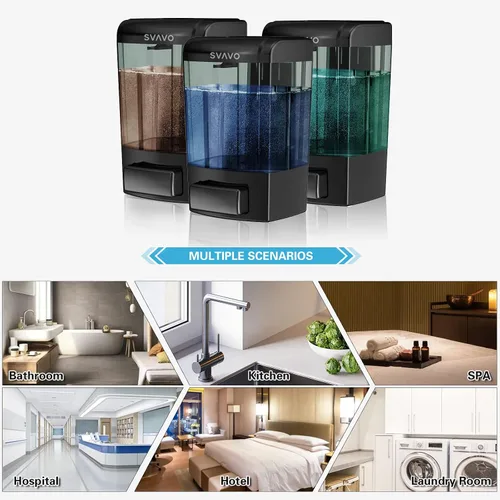 Miniatura 8 de SVAVO Dispensador de Jabón Montado en Pared Dispensador Manual de Jabón para Cocina y Baño Dispensador de Jabón de Mano Recargable para Contenedores