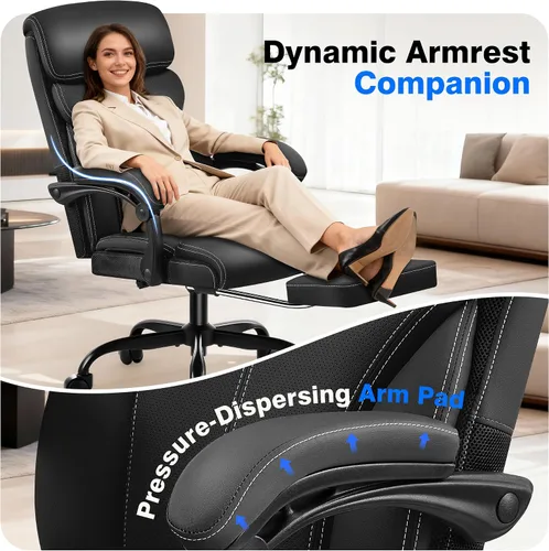 Miniatura 6 de AreShark Silla de oficina, ergonómica y cómoda silla de escritorio para computadora con respaldo alto y reposapiés, silla reclinable ejecutiva Negro