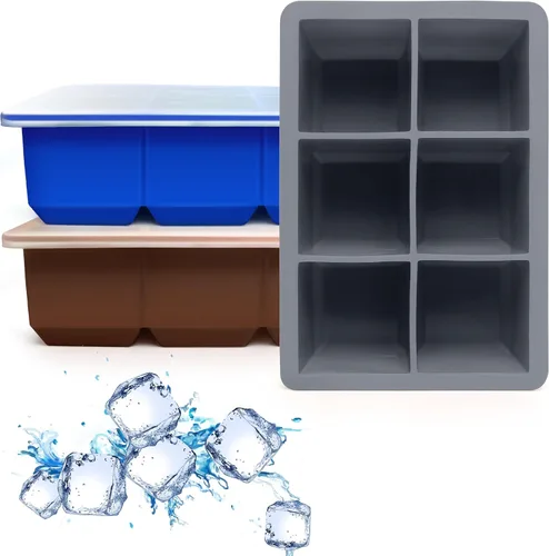Miniatura 16 de Excnorm Bandejas de silicona para cubitos de hielo, paquete de 3, moldes de silicona para cubitos de hielo de gran tamaño con tapa extraíble a