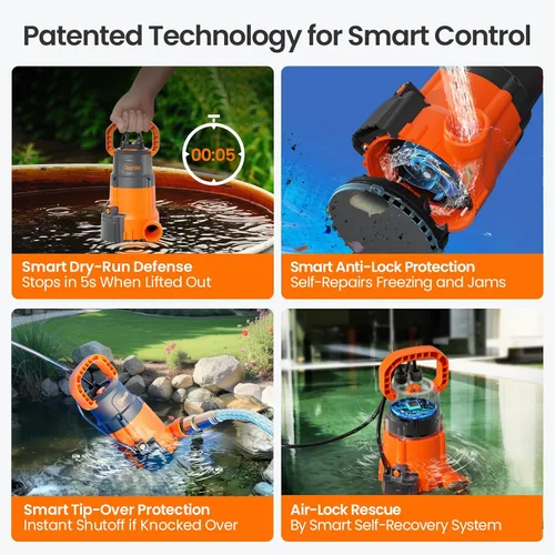 Miniatura 4 de Cleartide Bomba sumergible de 1/3 HP, 2790 GPH de alto flujo, bomba de sumidero portátil con sensor de agua automático, ideal para sótano y patio