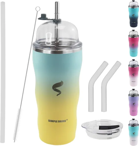 Miniatura 10 de Vaso aislado de 20 onzas con popote y tapa, pajitas de acero inoxidable para vaso, taza de viaje al vacío de doble pared, a prueba de derrames, taza