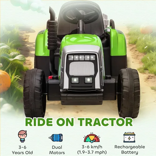 Miniatura 8 de Aosom Tractor de paseo de 12 V con remolque, motores duales de 25 W, tractor eléctrico a batería con control remoto, sonido de arranque de música