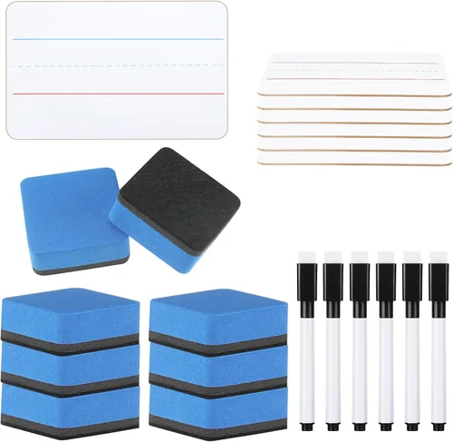 Colarr 6 juegos de mini pizarras blancas de 6 x 9 pulgadas, paquete de aula incluye pequeños marcadores de pizarra blanca de dos caras, borradores