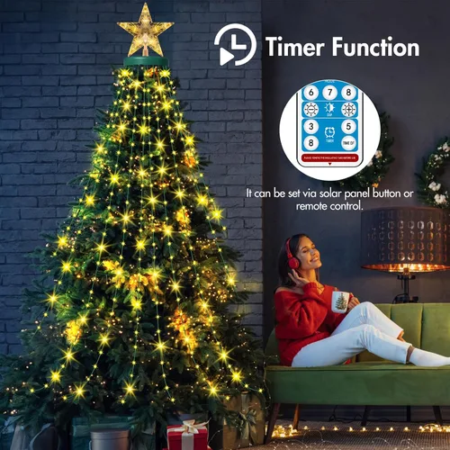 Miniatura 4 de Luces solares para árbol de Navidad con estrella de 6.6 pies x 16 líneas, 410 luces LED de Navidad con 8 modelos de temporizador remoto, luces