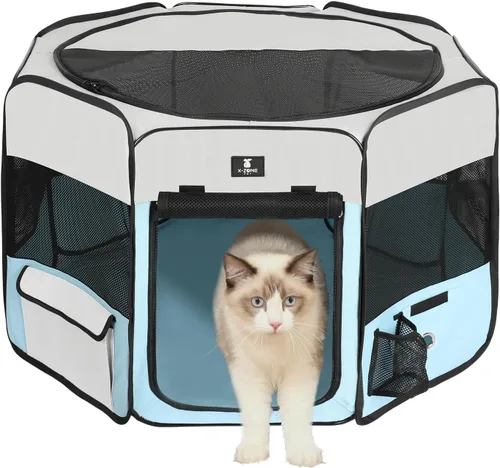 X-ZONE PET jaula plegable portátil para mascotas, perros, gatos, corralito, de tela oxford 600D prémium, cremallera superior extraíble, uso en Azul