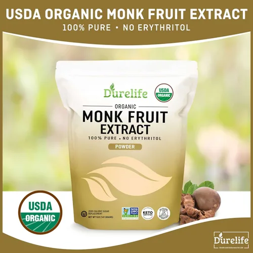 Miniatura 5 de Edulcorante orgánico de fruta de monje 100% puro Durelife, sin eritritol, extracto en polvo de fruta de monje, orgánico USDA verificado por