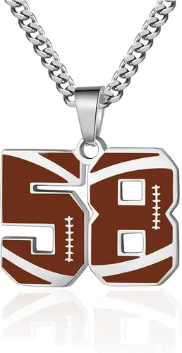 ZRAY Collar con número de camiseta de fútbol para hombre, cadena de acero inoxidable plateado, dije de 22 + 2 pulgadas, regalo inspirador de joyería