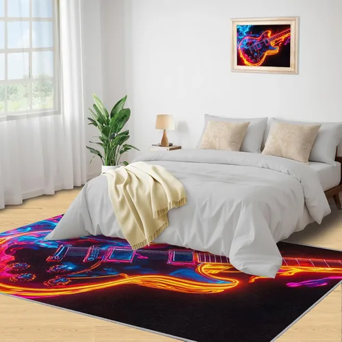 Miniatura 5 de Alfombra de guitarra, alfombra de 2 x 3 pies para entrada, alfombra de área musical, alfombra lavable de guitarra fresca para dormitorio, alfombra