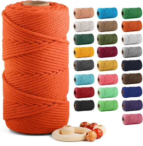 Miniatura 13 de Cuerda de algodón para macramé de 5 mm x 109 yardas, ZUEXT 100% natural hecha a mano, cuerda de algodón trenzada de 4 hebras para colgar plantas