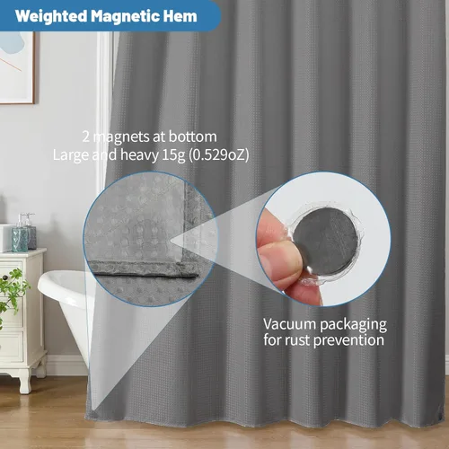Miniatura 6 de Cortina de ducha de tela impermeable 2 en 1, no necesita forro separado, tejido de gofre estilo hotel, limpieza sin esfuerzo y lavable, 36 pulgadas