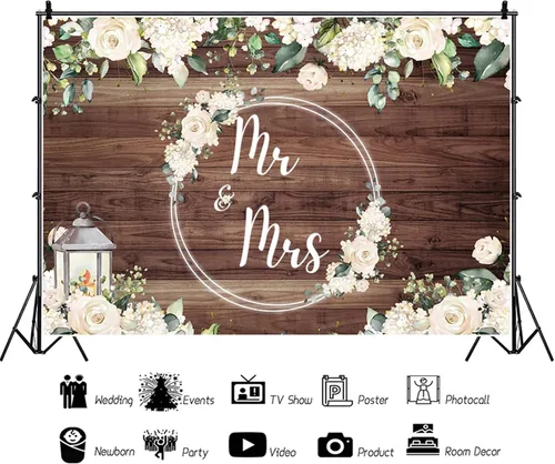 Miniatura 2 de Telón de fondo de 5 x 3 pies con diseño floral de rosas blancas y boscosas, telón de fondo para fotografía de pared, para parejas, boda, novia