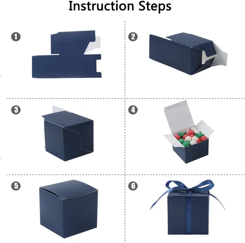 Miniatura 7 de COTOPHER 100 cajas de favor de boda, cajas de regalo de papel de 3 x 3 x 3 pulgadas, cajas de regalo pequeñas con cintas, cajas pequeñas para Azul