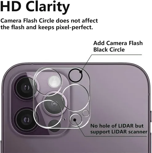 Miniatura 2 de Protector de lente de cámara trasera trasera de vidrio templado para iPhone 14 Pro Max, iPhone 15 Pro Max - Protector de cobertura completa