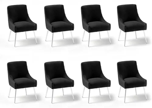 Miniatura 11 de Sillas de comedor de estilo moderno de terciopelo tapizado, silla de acento de tocador con barra vertical, silla capitonada con patas plateadas